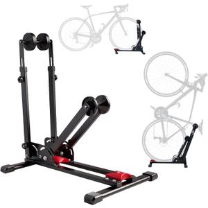 Foldable Vertical & Horizontal Bike Rack - Space-Saving Floor Bike Stand for Garage/Indoor Storage, Tool-Free Assembly Fits 24"-29" Mountain/Road Bikes (66lb Capacity) No Drilling