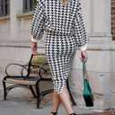 Pink Queen Women's 2 Piece Outfits Set Knit V Neck Batwing Long Sleeve Loose Top Bodycon Midi Skirt Sweater Dresses (M)