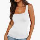 Womens Square Neck Fitted Tank Tops Double Layer Seamless Slim Fit Shirts 2025 Basic Spring Summer, Medium