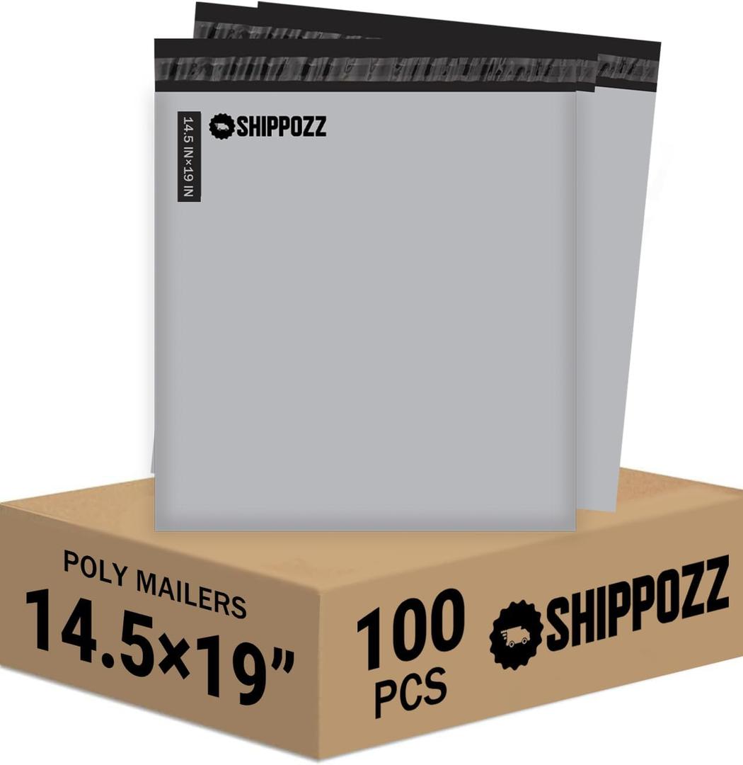 Shippozz 14.5x19 Poly Mailers 100 Pack, Durable Waterproof Polymailers for Shipping Clothes, Self Seal Mailing Bags for Small Business Packaging Supplies, Mailing Envelopes for Books, and Accessories