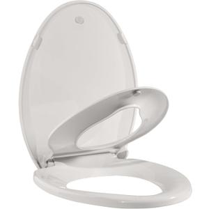 Elongated Toilet Seat, 19" Toilet Seat with Built-In Potty Training Seat for Toddlers, Quiet Close Hinges, Safe PP Material, Easy Install for Family Bathrooms, Biscuit