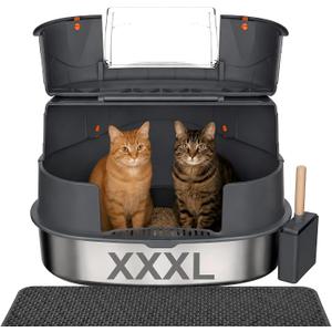 Gimars XXXL Stainless Steel Enclosed Corner Cat Litter Box with Lid, Triangle Design 27" x 20" x 17", High Sided Metal Enclosure for Large Cats, Space Saving Odor Control System