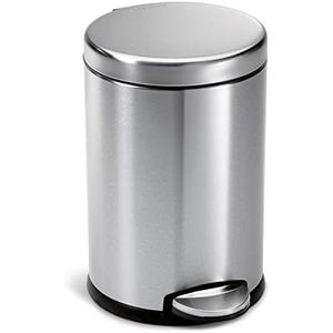 simplehuman 4.5 Liter / 1.2 Gallon Round Bathroom Step Trash Can, Brushed Stainless Steel