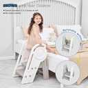 Harwaya Foldable Toddler Step Stool for Bathroom Sink, Adjustable Kids 3 or 2 Step Stool for Toddlers Bathroom Toilet Potty, Plastic Baby Girl Child Stepping Stool with Handle Rail for Kitchen Counter (White & Grey)