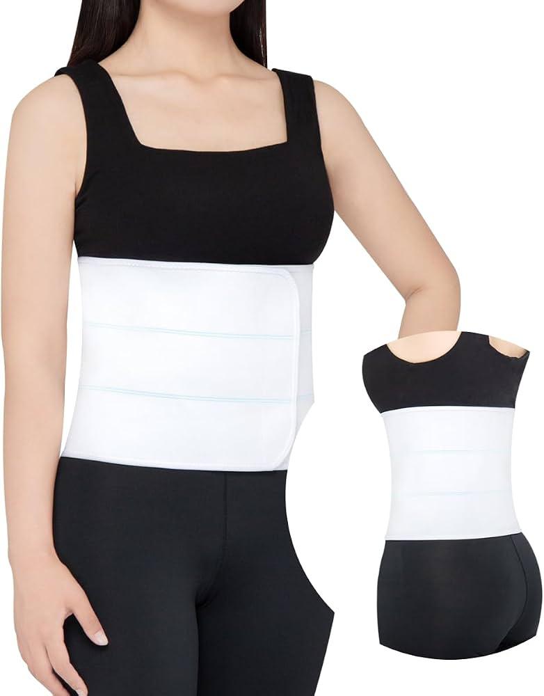 Abdominal Binder Post Surgery - Premium Belly Band for Stomach Support & Compression - Promote Recovery for Postpartum, Hysterectomy, Tummy Tuck, Hernia - Durable No-Fray Belly Wrap Waist Band (Size M, 9" High, White)