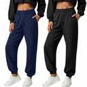 Baggyfly 2 Pack Women's Joggers Sweatpants with Pockets, Elastic High Waisted Drawstring Baggy Lounge Trousers Yoga Workout, M, Blue, Black