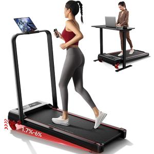 Portable Foldable Walking Pad with Handle Bar and Adjustable Incline, Under Desk Walking Pads Treadmill with Incline and Handles, 3.5HP Folding Electric Treadmills for Home Small, 0.6-7.6MPH, 350LBS