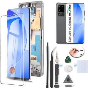 OLED for Samsung Galaxy S20 Ultra 5G Screen Replacement for Samsung S20 Ultra 5G G988U G988U1 G9880 LCD Display Touch Screen Digitizer Assembly with Tools (Support Fingerprint, Silver Frame)