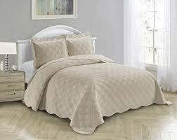 AZORE LINEN Solid Bedspread Quilt Coverlet Bedding Set Embossed with Seamless Geometric Diamond Diagonal Plaid Pattern - Jennifer (King / Cal-King)