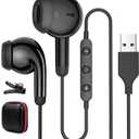 USB Earbuds for PC,Headphones with Microphone for Computer,Wired USB Headset with Mic Audio Control Noise Isolating Stereo Laptop Earphones for Dell for HP for Surface Switch Office Zoom Working Black