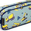 Choco Mocha Kids Pencil Case for Boys, Soft Zipper Pencil Pouch for Boys, Kids Pencil Case for School Truck Pencil Bag for Toddler Boy, Gray