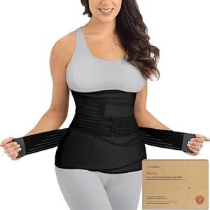 3 in 1 Postpartum Belly Support Recovery Wrap Band (Midnight Black, M/ L)