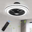 22 Inch Enclosed Bladeless Ceiling Fans with Lights and Remote, Dimmable LED Brightness DC Motor Morden Low Profile Flush Mount Ceiling Fan with Light for Bedroom, Kitchen, Living/Dining Room