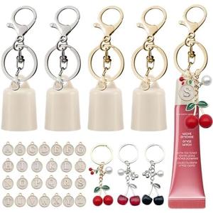 4 Pack Lip Gloss Holder Keychain with Cherry Charms Portable Lip Balm Keychain Initial Letter Keychain Cap Compatible with Summer Fridays 0.5 oz LANGIGE 0.35 oz Lip Balm