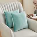 2 x Krifey Throw Pillow Covers Velvet Decorative Square Pillowcase Soft Cushion Case for Couch Bedroom 16x16 Inch Aqua Green, Pack of 2