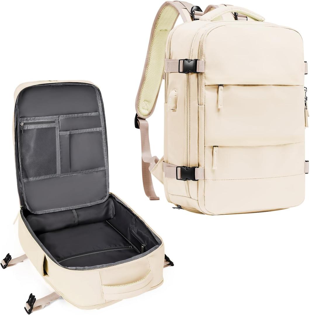coowoz Travel Backpack For Women Men,Carry On Backpack,Hiking Backpack Waterproof Outdoor Sports Rucksack Casual Daypack Travel EssentialsBeige