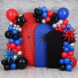 137 Pcs Spider Web Theme Party Decoration Kit 4ft, 5ft, 6ft Red Black Blue Spider Web Arch Cover Backdrop Balloons Glue Ribbon Strip for Birthday Baby Shower Wedding Photography Decor, 4 X 1.65 feet, 5 X 2.1 feet, 6 X 2.6 feet