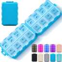 Foldable & Portable Pill Organizer 2 Times A Day with Extra Compartments - Etched Labels - Weekly 7 Day AM PM Medicine Box, Week Daily Travel Pill Case Holder Dispenser for Vitamin, Supplement - Blue