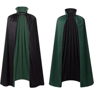 Stand Collar with Hood Reversible Cloak Masquerade Cape Costume, Black and Red