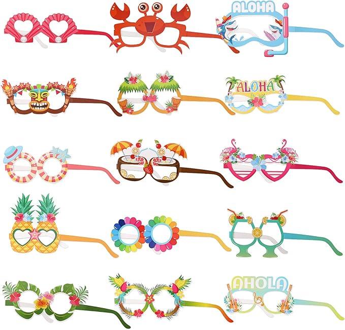 PHOGARY 30 Pack Luau Party Glasses Funny Hawaiian Paper Glasses, Tropical Fancy Dress Props for Fun Summer Birthday Party Favors Hawaii Party Supplies Beach Themed Party Decoration