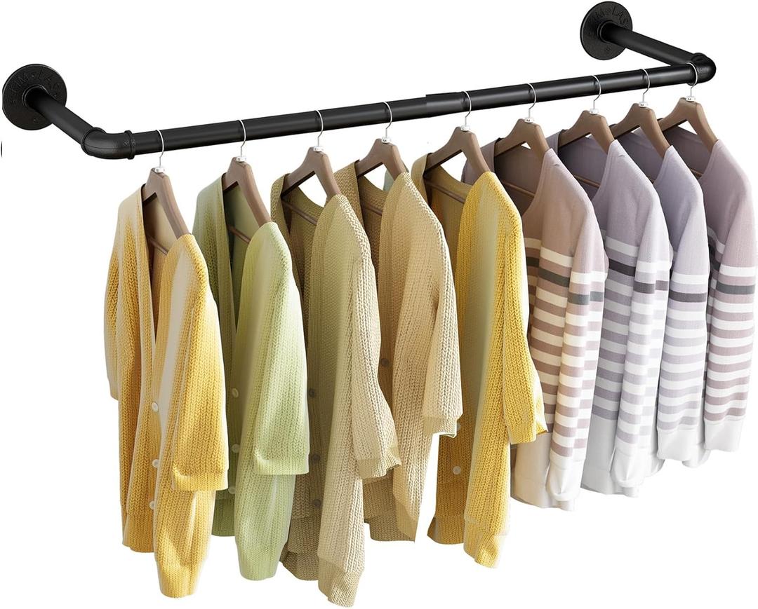 Wall Mounted Clothes Rack 20in, Industrial Pipe Wall Mount Clothing Rack, Heavy Duty Iron Garment Racks, Space Saver Multi-purpose Hanging Rod for Laundry Room, Closet Storage, 1 Pack