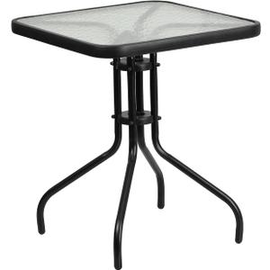 Flash Furniture Barker 23.5'' Square Tempered Glass Metal Table (Clear/Black)