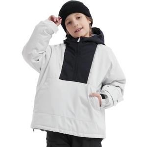 Kids Boys Girls Ski Snow Anorak Jacket Waterproof Windproof Warm Snowboarding Outwear Winter Zipper Hooded Coat (8-9 Years, Grey White)