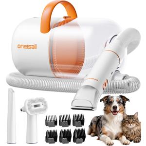 oneisall Dog Grooming Vacuum - 15000Pa Suction, Captures 99% Pet Hair to Reduce Shedding, Dog Grooming Clippers & Quiet Brush (59dB) with 4 Accessories, 2L Dust Canister for Home CleaningOrange