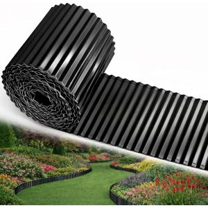 Corrugated Metal Garden Edging, 8'' x 45' Rustproof Edging for Landscape, Flexible Garden Border for Flower Bed, Garden Fence, Lawn, Paver Edging (Black)