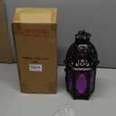 DECORKEY Moroccan Decorations Indoor, Purple Decorative Candle Lantern for Halloween Light Decor, 12.8 Vintage Metal Hanging&Tabletop Lantern, Ramadan Lantern for Home Outdoor Patio(Purple) (Large)