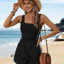 Chunpin Women's Rompers 2026 Athletic Jumpsuits Square Neck Sleeveless Shorts Romper with Pockets One Piece Outfits Summer (Black, XS)