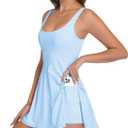 Womens Tennis Dress Built in Shorts & Bra Athletic Golf Active Workout Dress with Pockets (Blue, S)