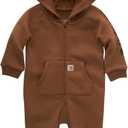 Carhartt baby-boys Long-sleeve Hooded Zip-up Footless Jumpsuit One-piece Hoodie (18 Months, Carhartt Brown Solid)