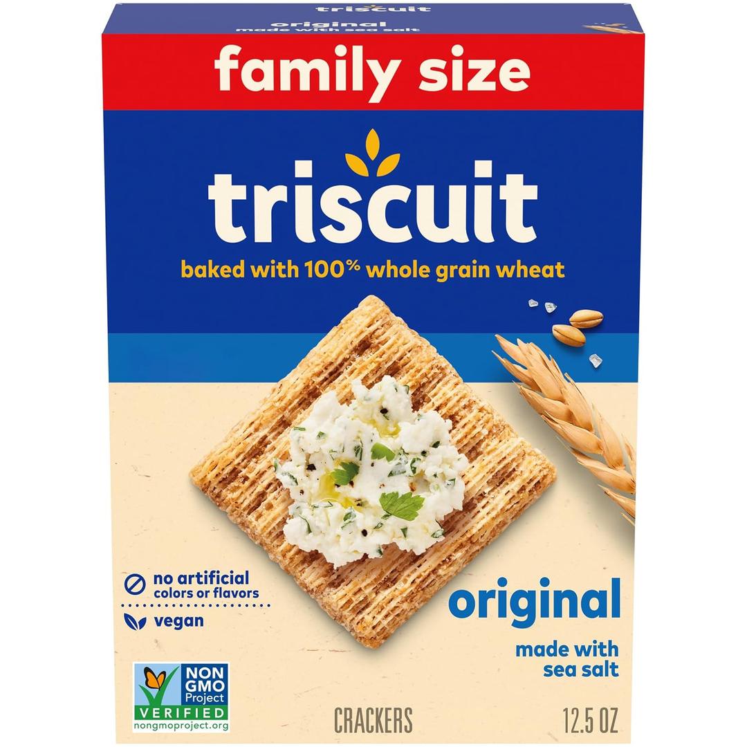 Triscuit Original Whole Grain Wheat Crackers, Vegan Crackers, Healthy Snacks, Lunch Snacks, Family Size, 12.5 oz (EXP 06/17/26)