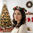 Christmas Flower Crown Headband, Christmas Floral Headpiece for Women Girls Xmas Winter Costume Holiday Party