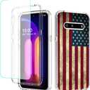Case for LG V60 ThinQ 5G Case/LG V60/LM-V600 Case with Tempered Glass Screen Protector, Full Body Cute Floral Bumper Shockproof Protective Phone Case Cover for LG V60 ThinQ (Flag)