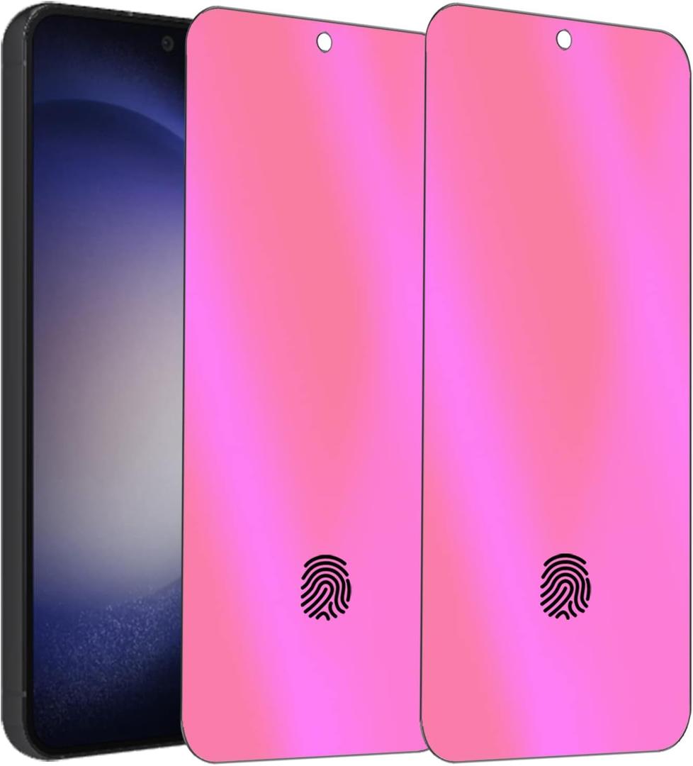 2 Pack Anti-Blue Privacy Tempered Glass for Samsung Galaxy S23 / Galaxy S22 Mirror Anti-Spy Screen Protector Film Electroplated Gradient Colorful Support Finger Unlock 6.1 inch