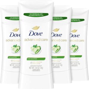 Dove Advanced Care Antiperspirant Deodorant Stick Cool Essentials 4 ct for helping your skin barrier repair after shaving 72 hour odor control and sweat protection with Pro Ceramide Technology 2.6 oz