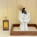 Decorative Face Makeup Brush Holder, White Ceramic Sculpture Design, 7x4.7 Inch, Cosmetic Organizer for Vanity