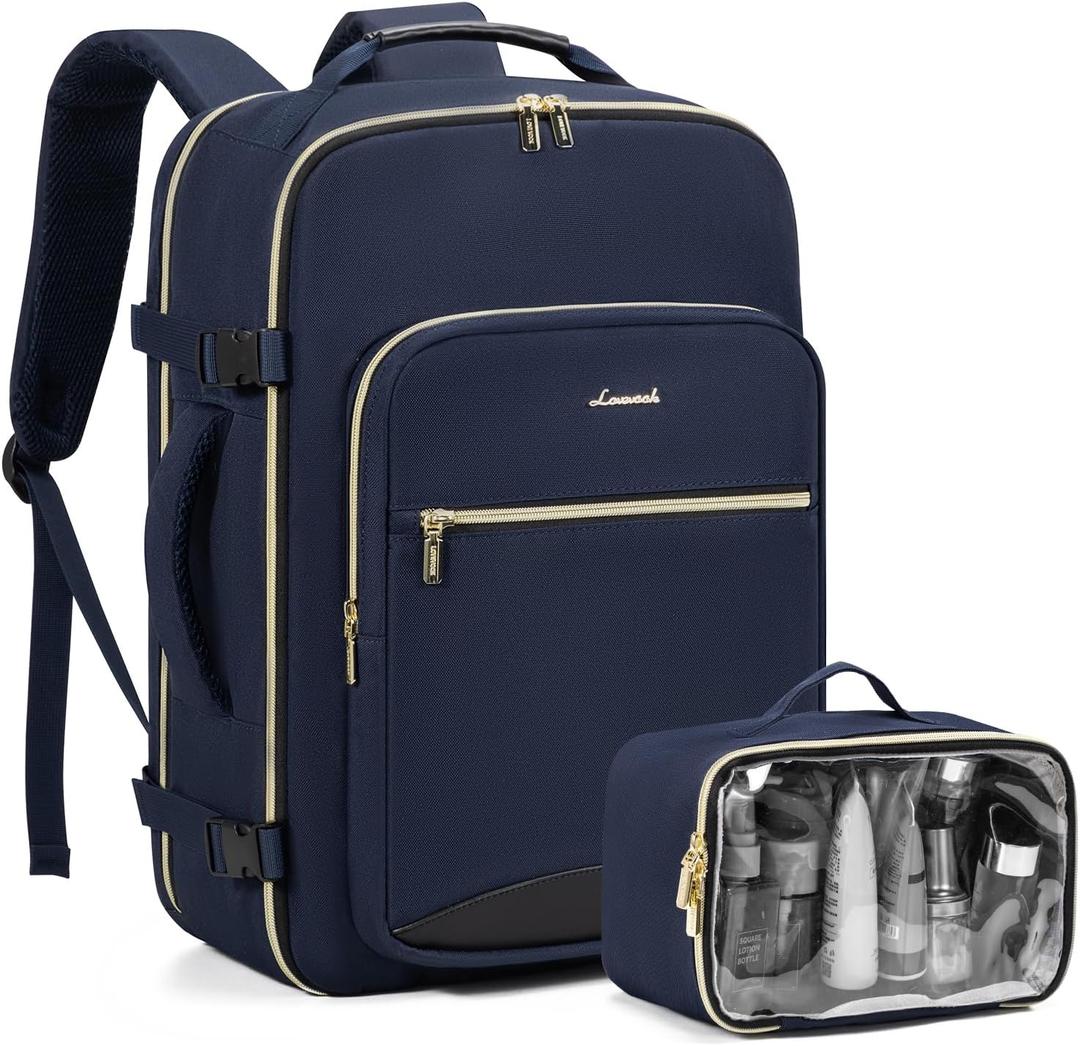 LOVEVOOK Travel Backpack as Personal Item Flight Approved, 40L Luggage Carry On Backpack, 17inch Laptop Backpack with Toiletry Bag for Airplanes Daypack for Weekender Overnight Hiking, Blue