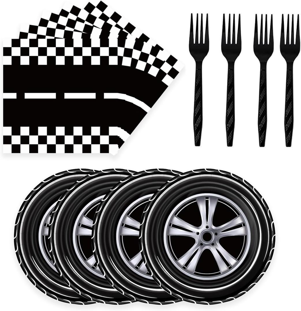 72 Pcs Race Car Paper Plates and Napkins - Disposable Party Plates and Napkins Tableware Set for Boys Birthday or Baby Shower (Race Car)