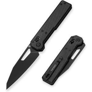 Tarcus Folding Pocket Knife, 3.5" D2 Steel DLC Blade Carbon Fiber Overlay Handle, Lightweight EDC Knife with Crossbar Lock for Men and Women, Ideal for Camping, Hiking, and Survival