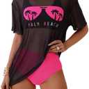 SHENHE Women's 3 Piece Swimsuits Sporty Bikini Set with Mesh Cover Up Dress Size S