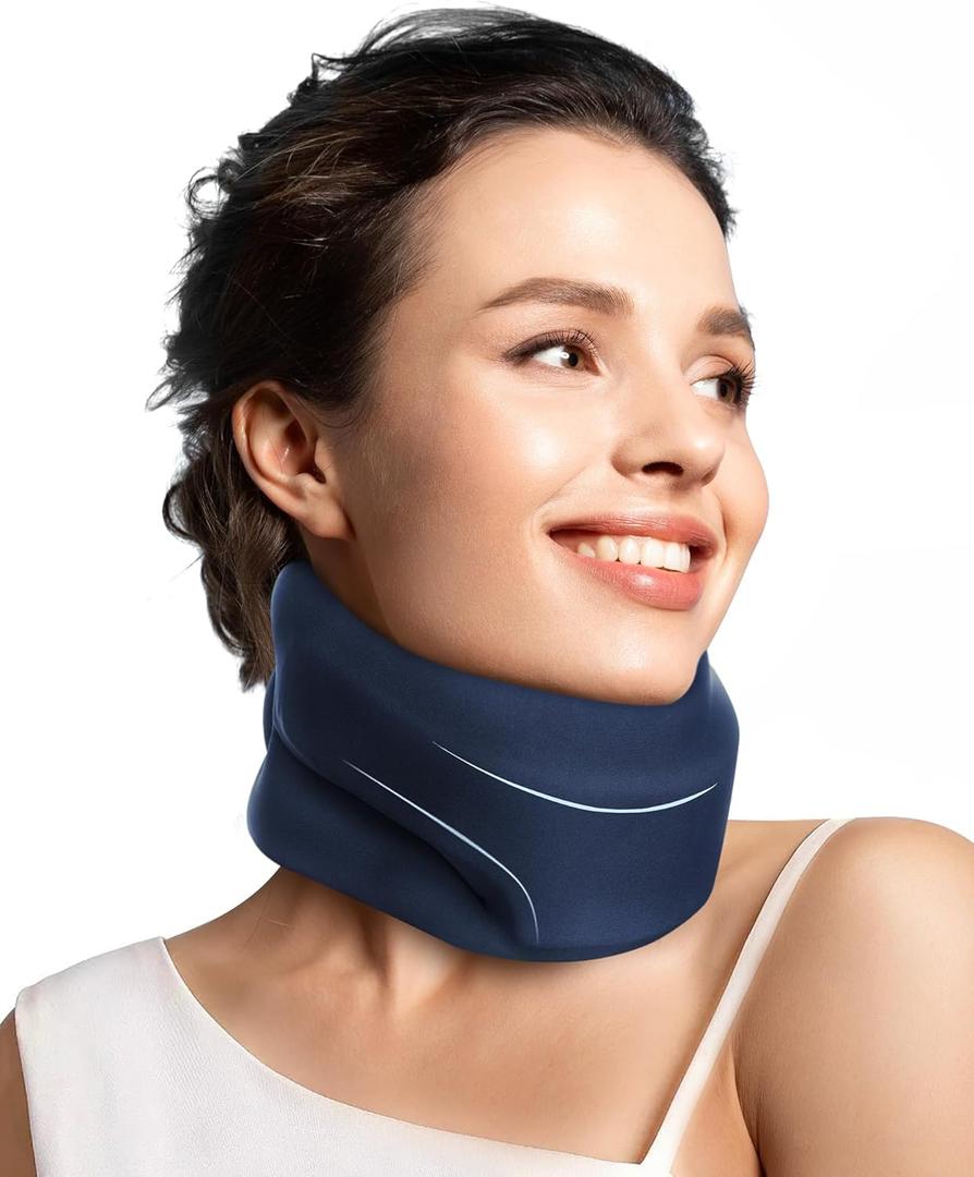 Neck Brace Cervical Collar - Neck Support Brace for Sleeping, Soft Foam Wraps Keep Vertebrae Stable and Aligned for Relief of Cervical Spine Pressure for Women & Men, (12.6-15.8 Inch) Blue (Medium)