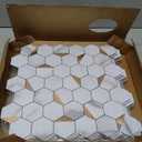 Hexagon Peel and Stick Backsplash Tiles, White Marble with Gold Accents, Waterproof PVC, 10 Sheets, Self-Adhesive Mosaic for Kitchen, Bathroom, Fireplace (10, Golden)