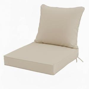 19x19 Inch Patio Chair Cushion with Removable Cover, Outdoor Furniture Cushion - Water-Repellent, Fade-Resistant, Non-Slip Bottom & Straps, Replacement for Lawn, Porch & Deck Chair - Cream