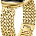 Metal Band Compatible with Apple Watch Bands for Women, Dressy Stainless Steel Link Bracelet, Designer Strap for iWatch Series Gold, 38mm/40mm/41mm/(42mm-Series 11 10)