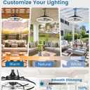 VOLISUN Outdoor Ceiling Fans with Light for Patios, 19.7in Weatherproof Plug in Ceiling Fan, 3000K-6500K Dimmable Gazebo Fan Remote&APP Control, Black Caged Ceiling Fan for Porch, Pergola,Canopy