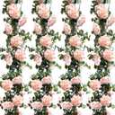 Riceshoot 4 Pack 26 ft Artificial Eucalyptus Vines Garland with Flowers Fake Floral Flower Garland Rose Wreath for Wedding Party Arch Table Decor Backdrop Decorations(Light Pink)