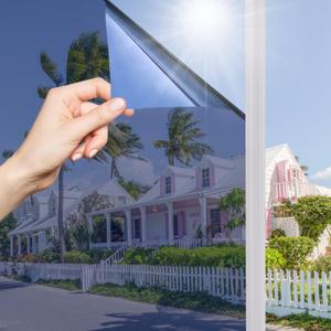 Lmlpt One Way Window Film Privacy See Out Not in Windows Tint for Home Reflective Mirror Glass Tinting Films Sun Blocking Anti UV Self-Adhesive Door Coverings Sticker Blue Silver,23.62inch X 6.56feet